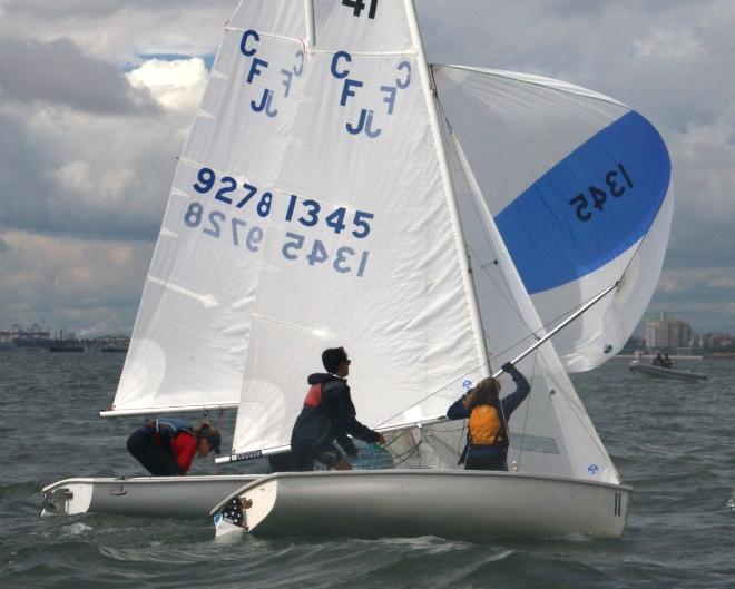 Hou and Jacobsen (1345) pop up their spinnaker - SCYA's E.E. Manning Regatta – Shadden Series © Rich Roberts http://www.UnderTheSunPhotos.com